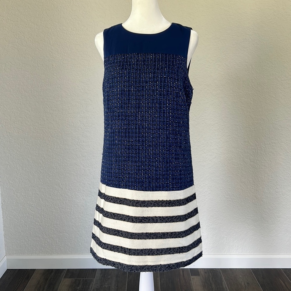 Boston Proper blue striped tweed dress Size 4